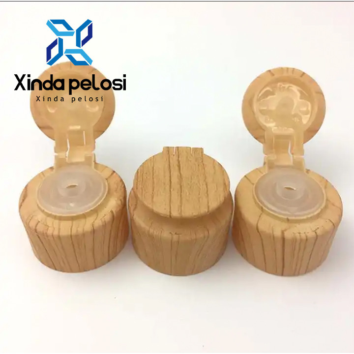 Container Head 28mm Flip Top Plastic Bottle Caps Cosmetic Packaging Natural Bamboo ...