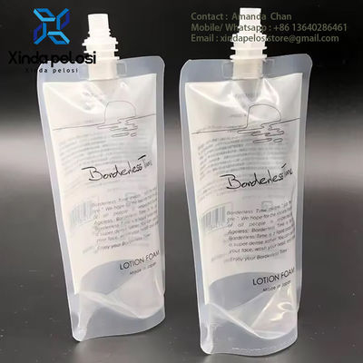 Custom Printed Plastic Placing Single Clear Stand Up Pouch Liquid Bags With Spout